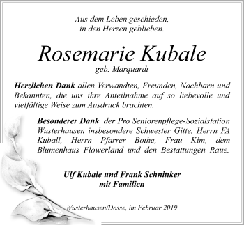 Traueranzeige von Rosemarie Kuhale von Märkischen Allgemeine Zeitung