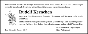Traueranzeige von Rudolf Kernchen von Ostsee-Zeitung GmbH
