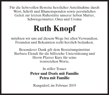 Traueranzeige von Ruth Knopf von Märkischen Allgemeine Zeitung