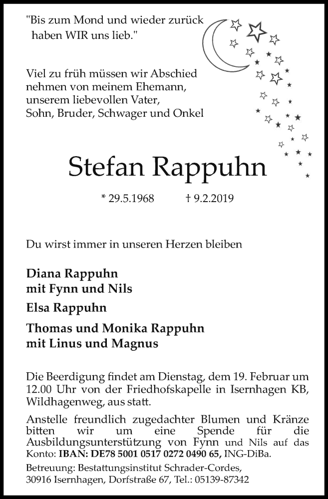  Traueranzeige für Stefan Rappuhn vom 13.02.2019 aus Hannoversche Allgemeine Zeitung/Neue Presse