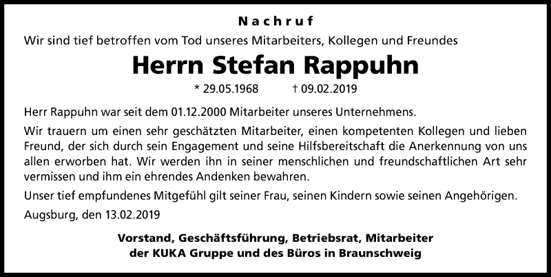  Traueranzeige für Stefan Rappuhn vom 16.02.2019 aus Hannoversche Allgemeine Zeitung/Neue Presse