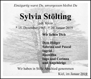 Traueranzeige von Sylvia Stölting von Kieler Nachrichten