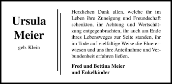 Traueranzeige von Ursula Meier von Lübecker Nachrichten