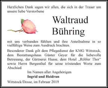 Traueranzeige von Waltraud Bühring von Märkischen Allgemeine Zeitung