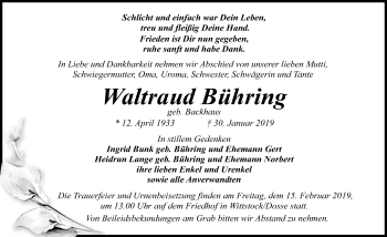 Traueranzeige von Waltraud Bühring von Märkischen Allgemeine Zeitung