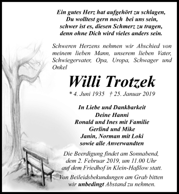 Traueranzeige von Willi Trotzek von Märkischen Allgemeine Zeitung