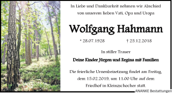 Traueranzeige von Wolfgang Hahmann von Leipziger Volkszeitung