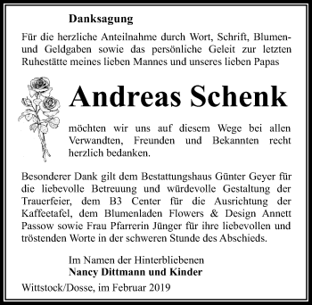 Traueranzeige von Andreas Schenk von Märkischen Allgemeine Zeitung
