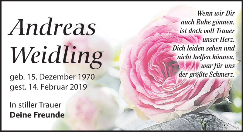  Traueranzeige für Andreas Weidling vom 23.02.2019 aus Leipziger Volkszeitung