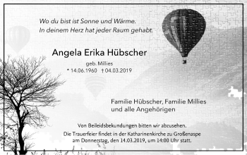 Traueranzeige von Angela Erika Hübscher von Kieler Nachrichten