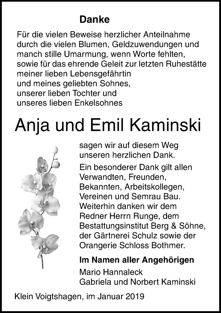  Traueranzeige für Anja und Emil Kaminski vom 26.02.2019 aus Ostsee-Zeitung GmbH