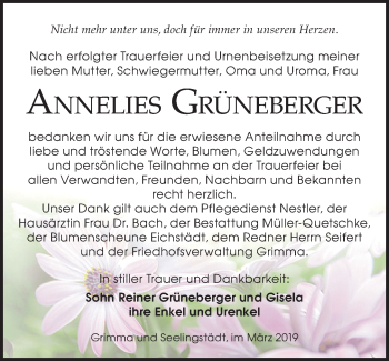 Traueranzeige von Annelies Grüneberger von Leipziger Volkszeitung