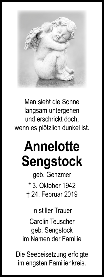 Traueranzeige von Annelotte Sengstock von Lübecker Nachrichten