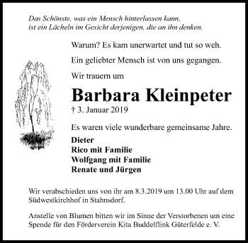 Traueranzeige von Barbara Kleinpeter von Märkischen Allgemeine Zeitung