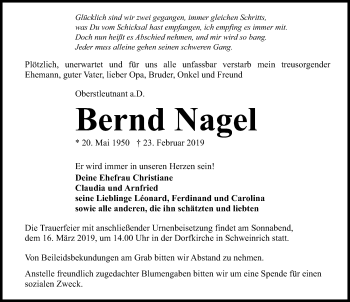 Traueranzeige von Bernd Nagel von Märkischen Allgemeine Zeitung