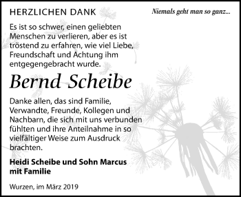 Traueranzeige von Bernd Scheibe von Leipziger Volkszeitung