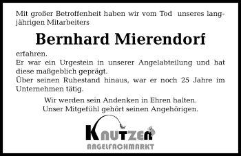 Traueranzeige von Bernhard Mierendorf von Kieler Nachrichten