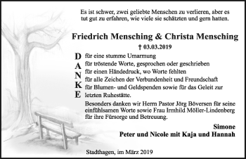 Traueranzeige von Christa Mensching von Schaumburger Nachrichten