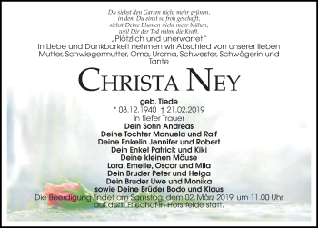 Traueranzeige von Christa Ney von Märkischen Allgemeine Zeitung