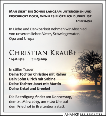 Traueranzeige von Christian Krauße von Leipziger Volkszeitung