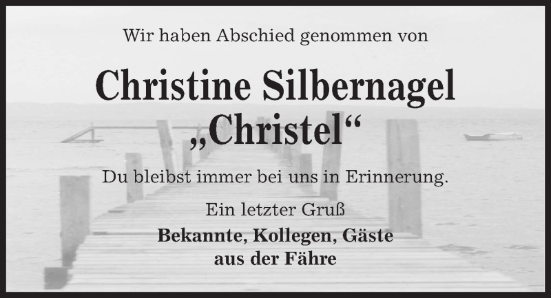  Traueranzeige für Christine Silbernagel vom 30.03.2019 aus Kieler Nachrichten