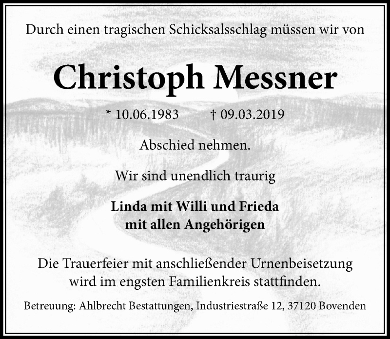  Traueranzeige für Christoph Messner vom 16.03.2019 aus Göttinger Tageblatt