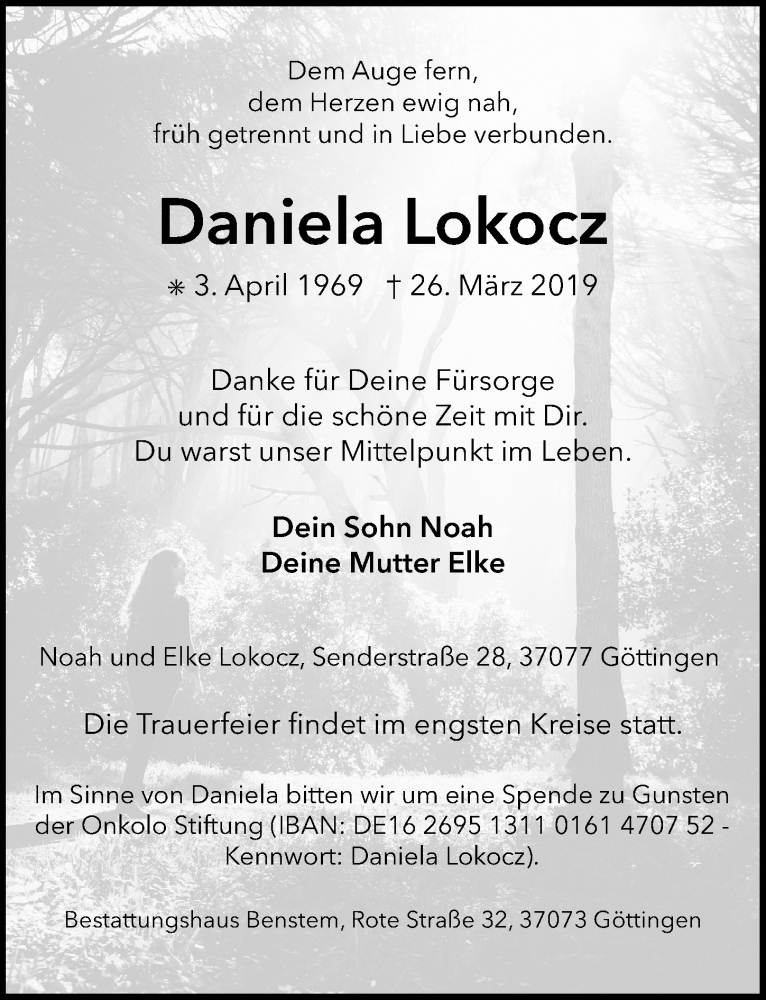  Traueranzeige für Daniela Lokocz vom 30.03.2019 aus Göttinger Tageblatt