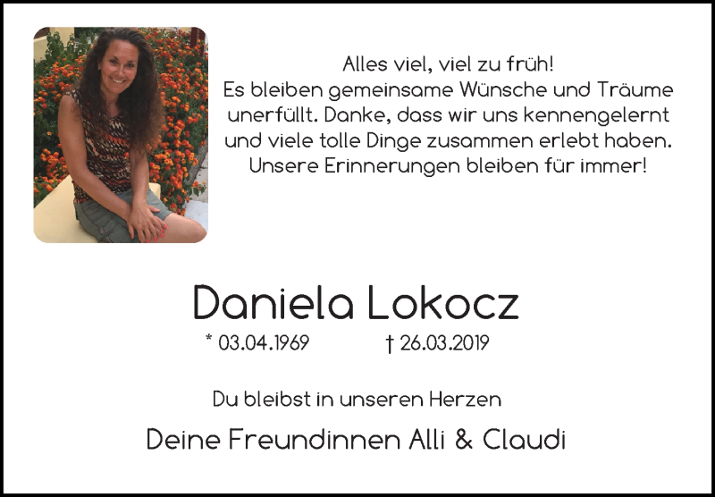  Traueranzeige für Daniela Lokocz vom 30.03.2019 aus Göttinger Tageblatt