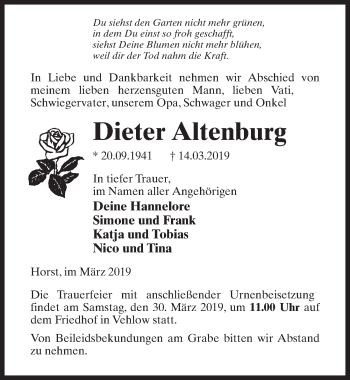 Traueranzeige von Dieter Altenburg von Märkischen Allgemeine Zeitung