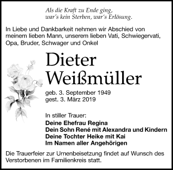 Traueranzeige von Dieter Weißmüller von Leipziger Volkszeitung