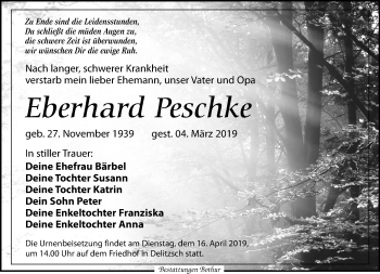 Traueranzeige von Eberhard Peschke von Leipziger Volkszeitung