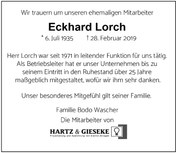 Traueranzeige von Eckhard Lorch von Lübecker Nachrichten