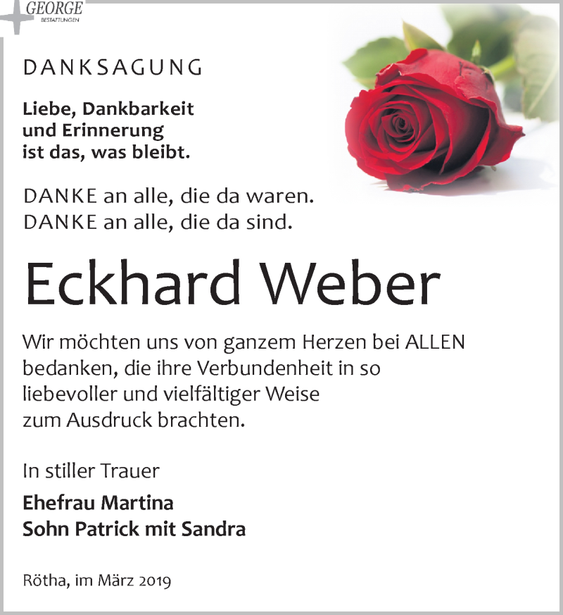  Traueranzeige für Eckhard Weber vom 23.03.2019 aus Leipziger Volkszeitung