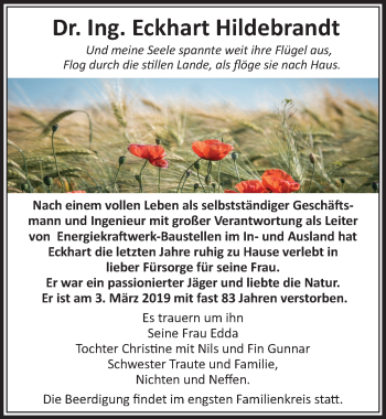 Traueranzeige von Eckhart Hildebrandt von Lübecker Nachrichten