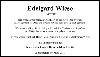 Traueranzeige von Edelgard Wiese von Kieler Nachrichten