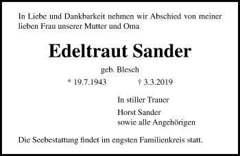 Traueranzeige von Edeltraut Sander von Lübecker Nachrichten