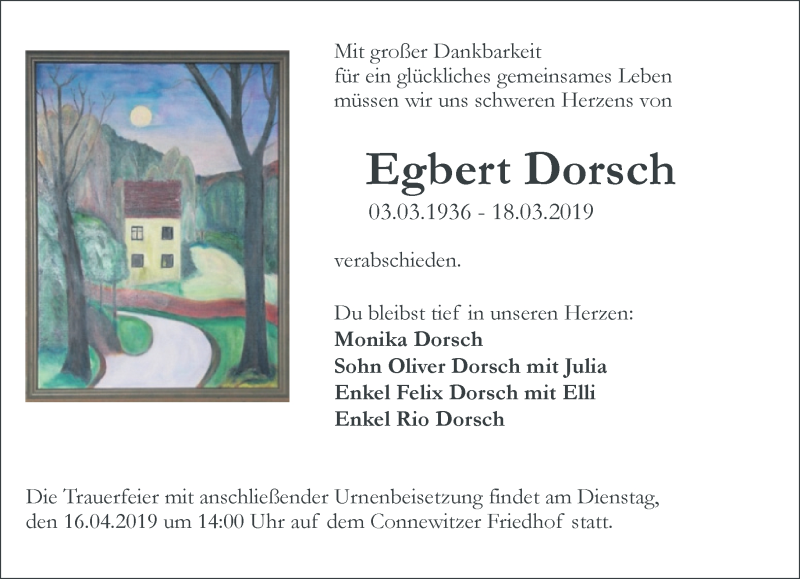  Traueranzeige für Egbert Dorsch vom 30.03.2019 aus Leipziger Volkszeitung