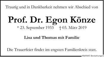 Traueranzeige von Egon Könze von Leipziger Volkszeitung