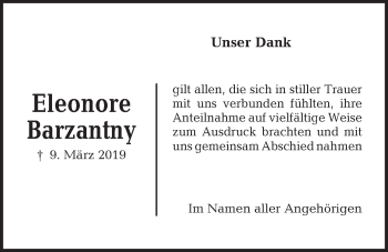 Traueranzeige von Eleonore Barzantny von Kieler Nachrichten