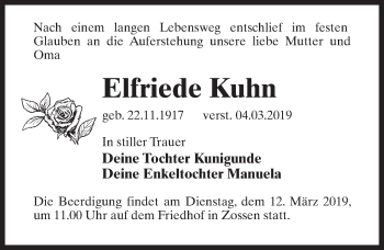 Traueranzeige von Elfriede Kuhn von Märkischen Allgemeine Zeitung