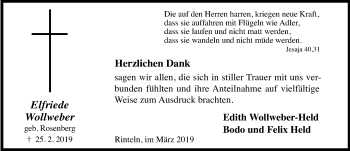 Traueranzeige von Elfriede Wollweber von Schaumburger Nachrichten