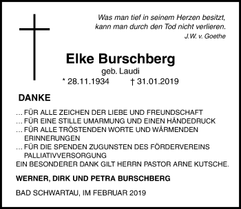 Traueranzeige von Elke Burschberg von Lübecker Nachrichten