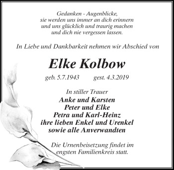 Traueranzeige von Elke Kolbow von Märkischen Allgemeine Zeitung