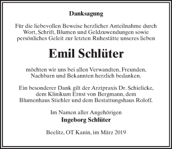 Traueranzeige von Emil Schlüter von Märkischen Allgemeine Zeitung
