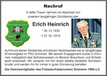 Traueranzeige von Erich Heinrich von Ostsee-Zeitung GmbH