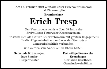 Traueranzeige von Erich Tresp von Kieler Nachrichten