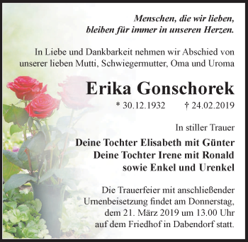 Traueranzeige von Erika Gonschorek von Märkischen Allgemeine Zeitung