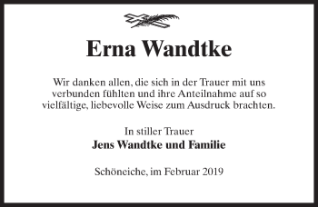 Traueranzeige von Erna Wandtke von Märkischen Allgemeine Zeitung