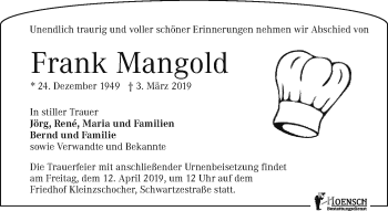 Traueranzeige von Frank Mangold von Leipziger Volkszeitung