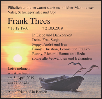 Traueranzeige von Frank Thees von Ostsee-Zeitung GmbH